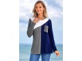 Pocket Patchwork Long Sleeve Round Neck Sweater