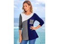 Pocket Patchwork Long Sleeve Round Neck Sweater