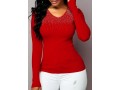 Rhinestone Detail Long Sleeve Red Sweater