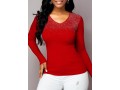 Rhinestone Detail Long Sleeve Red Sweater