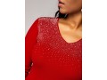 Rhinestone Detail Long Sleeve Red Sweater