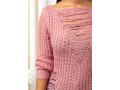 Shredded Long Sleeve Peach Pink Sweater