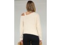 Skew Neck Solid Long Sleeve Cold Shoulder Sweater