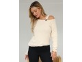 Skew Neck Solid Long Sleeve Cold Shoulder Sweater