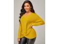 Solid Long Sleeve V Neck Twist Hem Sweater