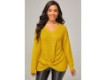 Solid Long Sleeve V Neck Twist Hem Sweater