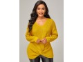 Solid Long Sleeve V Neck Twist Hem Sweater