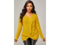 Solid Long Sleeve V Neck Twist Hem Sweater