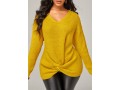 Solid Long Sleeve V Neck Twist Hem Sweater