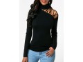 Strappy Shoulder Long Sleeve Mock Neck Sweater