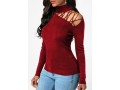 Strappy Shoulder Mock Neck Wine Red Sweater