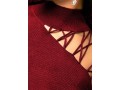 Strappy Shoulder Mock Neck Wine Red Sweater