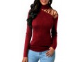 Strappy Shoulder Mock Neck Wine Red Sweater