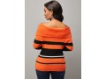 Striped Orange Off Shoulder Long Sleeve Sweater