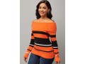 Striped Orange Off Shoulder Long Sleeve Sweater