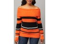 Striped Orange Off Shoulder Long Sleeve Sweater