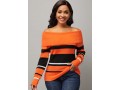 Striped Orange Off Shoulder Long Sleeve Sweater