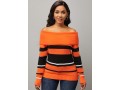 Striped Orange Off Shoulder Long Sleeve Sweater