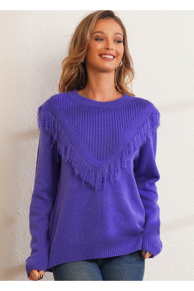 Tassel Solid Long Sleeve Round Neck Sweater