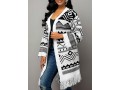 Tribal Pattern Tassel Hem Open Front Cardigan