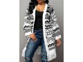 Tribal Pattern Tassel Hem Open Front Cardigan