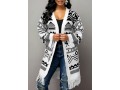 Tribal Pattern Tassel Hem Open Front Cardigan