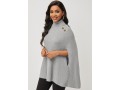 Turtleneck 3/4 Sleeve Solid Sweater Cape