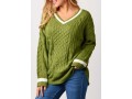 Twisted Long Sleeve V Neck Green Sweater