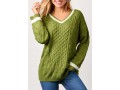 Twisted Long Sleeve V Neck Green Sweater