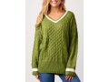 Twisted Long Sleeve V Neck Green Sweater