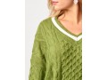 Twisted Long Sleeve V Neck Green Sweater