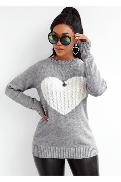 Twisted Pattern Heart Long Sleeve Sweater