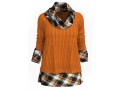 Twisted Pattern Plaid Cowl Neck Sweater