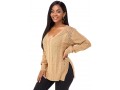 V Neck Side Slit Long Sleeve Sweater