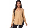 V Neck Side Slit Long Sleeve Sweater