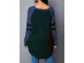 Varsity Stripe Curved Hem Dark Green Sweater