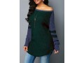 Varsity Stripe Curved Hem Dark Green Sweater