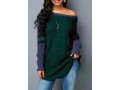 Varsity Stripe Curved Hem Dark Green Sweater