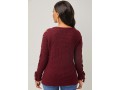 Wine Red Lace Up Round Neck Sweater