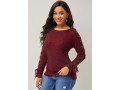 Wine Red Lace Up Round Neck Sweater