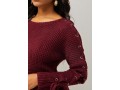 Wine Red Lace Up Round Neck Sweater