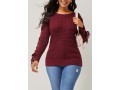 Wine Red Lace Up Round Neck Sweater