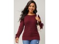 Wine Red Lace Up Round Neck Sweater