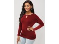 Wine Red Pearl Detail Keyhole Neckline Sweater