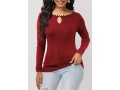 Wine Red Pearl Detail Keyhole Neckline Sweater