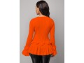 Zipper Closure Orange Flare Sleeve Chiffon Panel Sweater