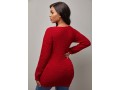 Zipper Detail V Neck Long Sleeve Red Sweater