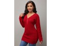 Zipper Detail V Neck Long Sleeve Red Sweater