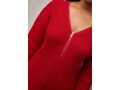 Zipper Detail V Neck Long Sleeve Red Sweater