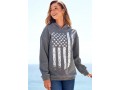 American Flag Print Long Sleeve Grey Hoodie